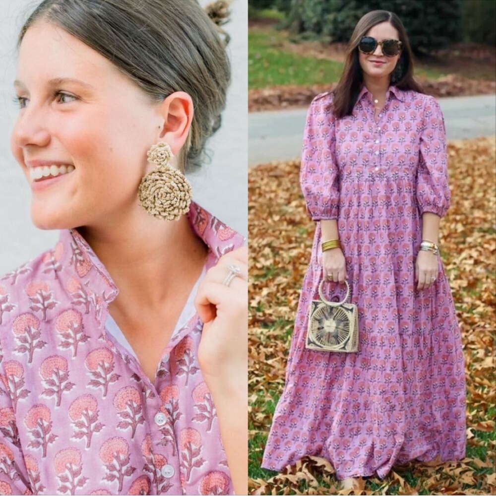Victoria Dunn Ol Southern Cosmos Shirt Maxi Dress Boysenberry Print